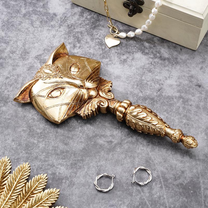 Resin Fox Shaped Mirror Decorative Ornament, Handheld Makeup Mirror, Desktop Decoration, Home Living Room Bedroom Decor, Holiday Party Gift, Travel Hand Mirror