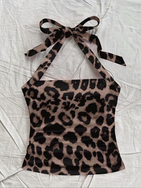 Women's Fashion Casual Halter Top, Leopard Print, Adjustable Straps, Sleeveless, Summer Beachwear, All Season Wearable
