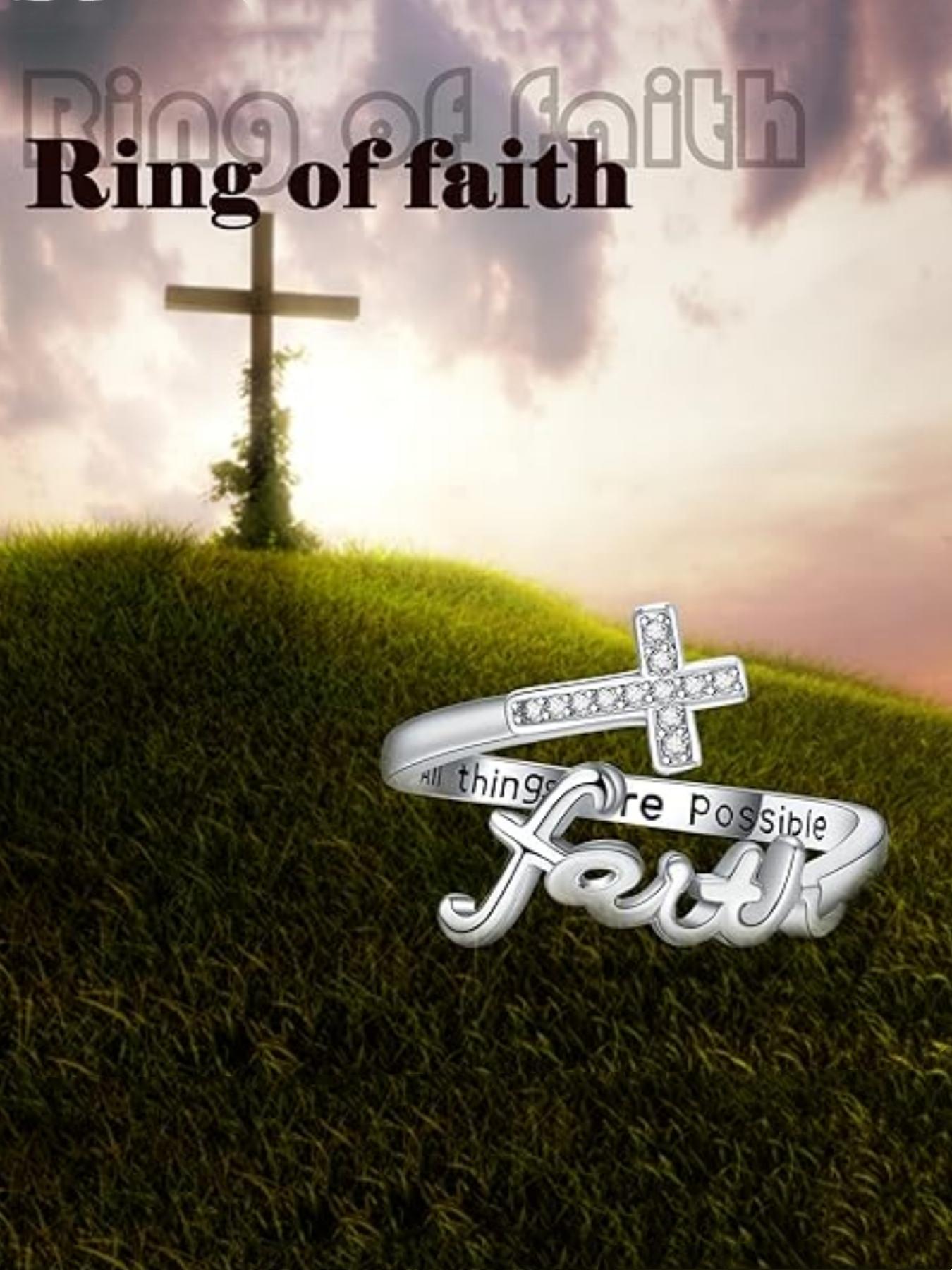 S925 Sterling Silver Cross & Letter Design Cuff Ring, Adjustable Open Ring for Women & Men, Fashion Jewelry Accessories for Daily Wear, with Box, Engraved Ring