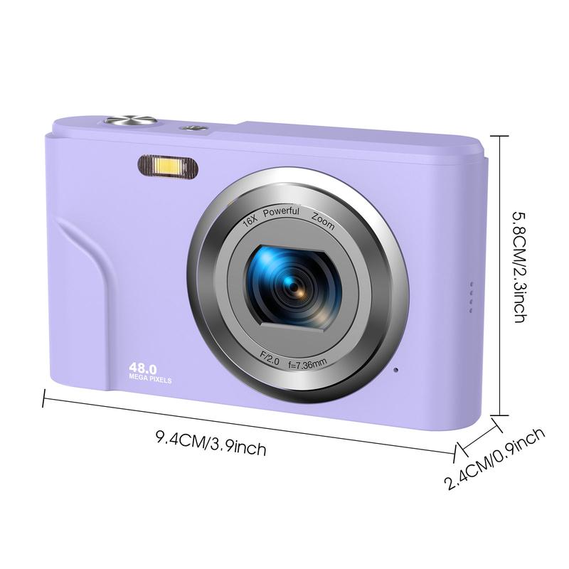 48MP 1080P Digital Camera, 1 Count 16X Digital Zoom Camera with 32G Memory Card, USB Rechargeable Auto Focus Camera, Point & Shoot Camera for Teenager Beginners, Rechargeable Portable Camera