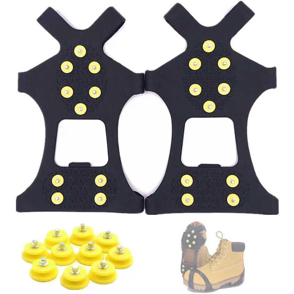 Ice Cleats Snow Grips - Anti-Slip Crampons Traction Cleats Ice & Snow Grippers 10 Steel Studs for Women Men ’ Shoes and Boots (Extra 10 Studs)