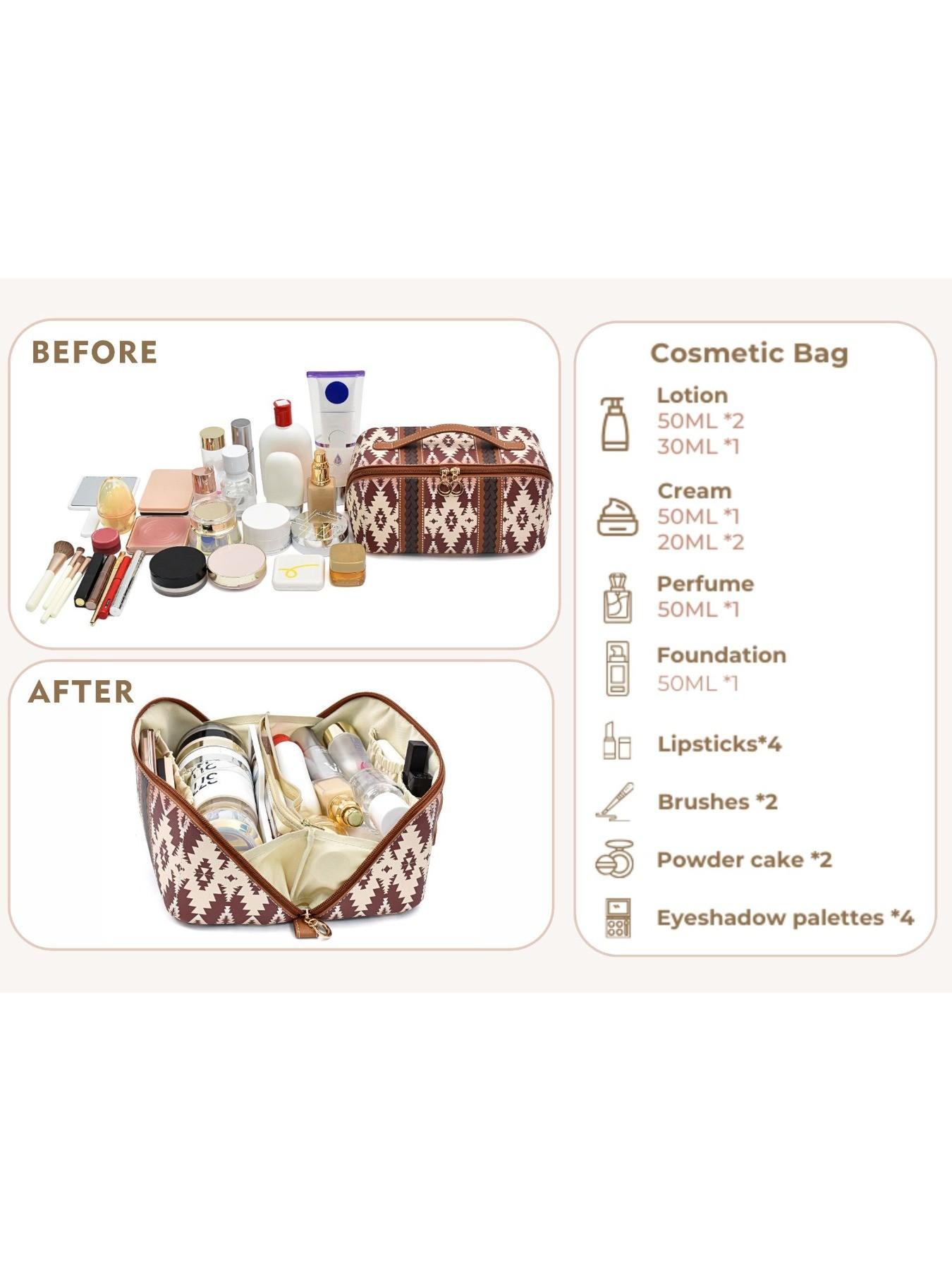 Boho Style PU Leather Cloud Pillow Makeup Bag, Large Capacity Handheld Makeup Case, Travel Wash Kit, Stylish and Functional