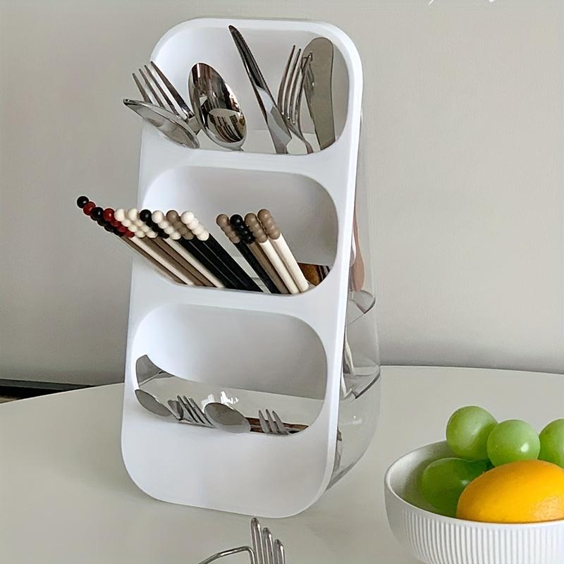 Multifunctional 3 Compartment Wall-Mounted Tableware Rack, Space-Saving Kitchen Accessory, Washable Utensil Storage Holder