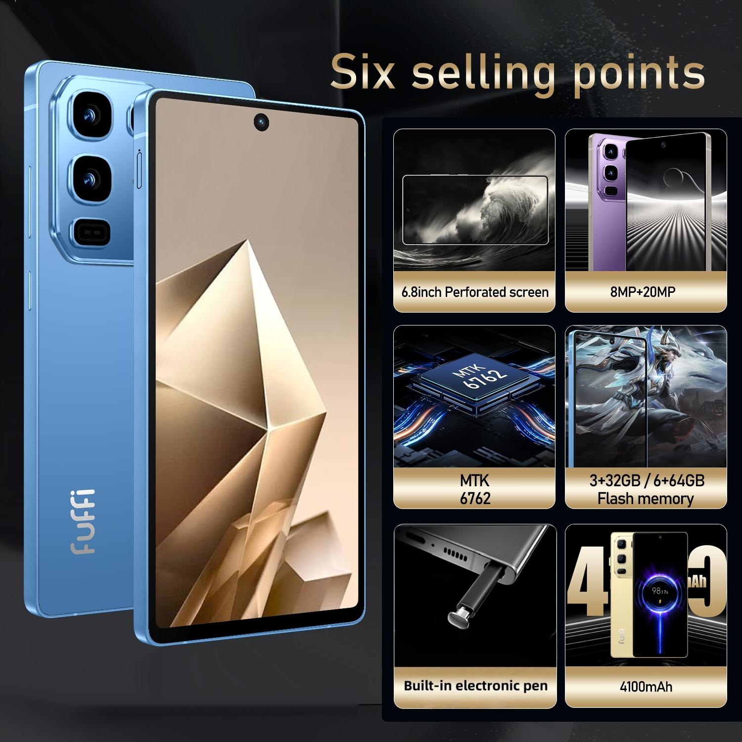 FUFFI-Fashion Smartphone 6.8-Inch HD Screen, Octa-Core Processor, 3gb/6gb RAM, 32GB/64GB ROM, 8mp+20mp Camera, 4G network,Dual Sim, 4100mah Battery, Android 12, Touchscreen Smartphone