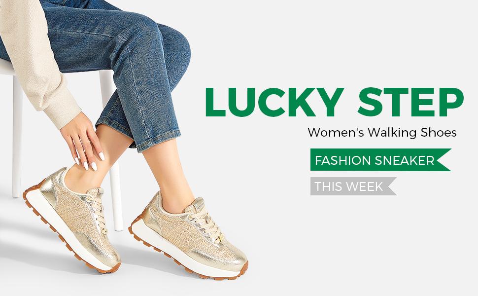 LUCKY STEP Women's Platform Fashion Sneakers Retro Classic Trainers Casual Lace-up Stylish Tennis Running Walking Shoes Stability Comfortable All-Day Wear