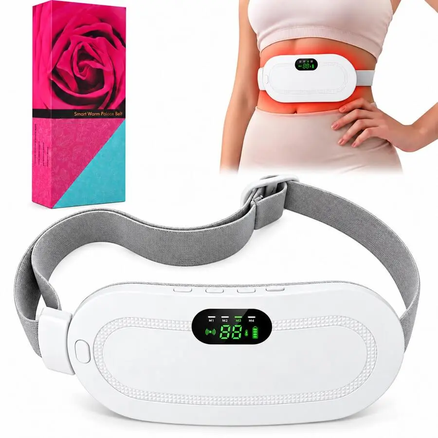 Rechargeable Heating Pad for Women, Cordless Waist Belt with 3 Heat Levels, 4 Vibration Modes, Digital Display & Adjustable Strap, Portable Abdominal Warmer for Home & Office, Christmas Gifts for Wife, Mom & Girlfriend