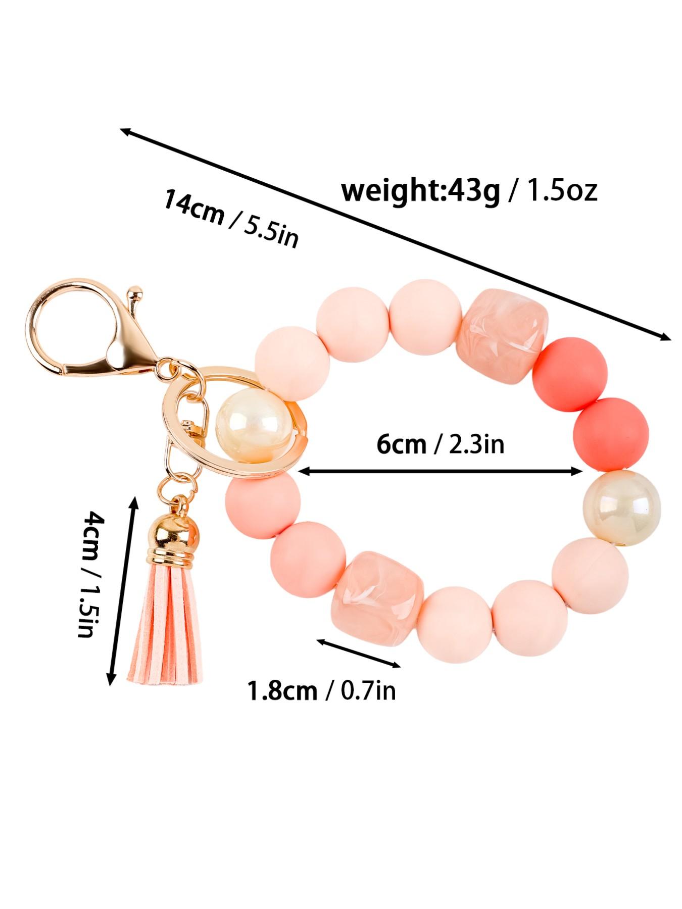 Solid Color Beaded Wristlet Keychain for Women, Matte Silicone Acrylic Beads, Tassel Charm, Minimalist Key Holder, Fashion Gift