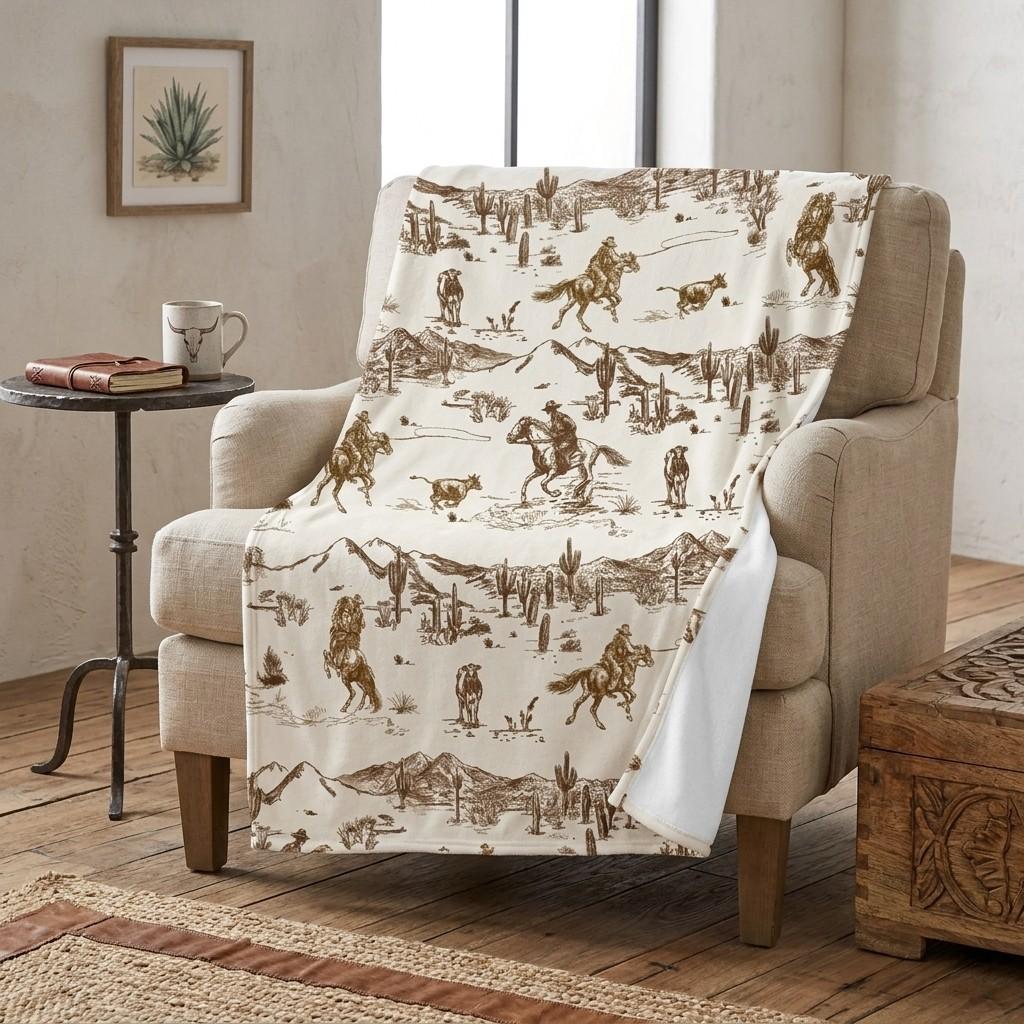 1pcs Western Horse-Riding Chaser Themed Flannel Blanket, Digital Print, Sofa Bed Cover Blanket, Skin-Friendly Soft, Christmas New Year Gift, Suitable For All Year Round
