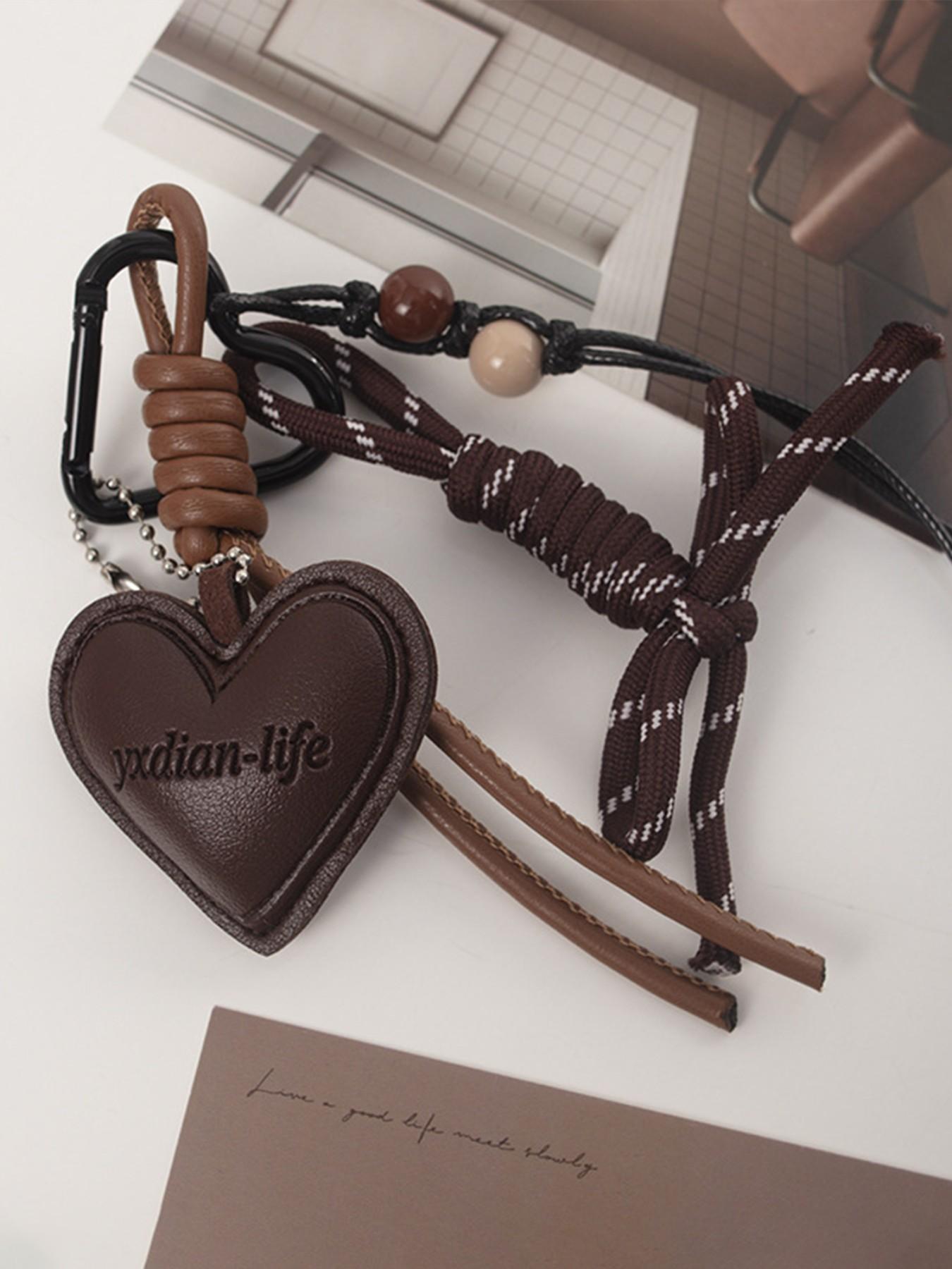 Boho Woven Heart Bag Charm Keychain, Faux Leather Heart Handbag Pendant, Aesthetic Carabiner Key Ring Accessory, Luxury Bag Decor, Perfect Birthday Christmas Valentine's Day Gift for Women Girls, Trendy Phone Charm for Backpack Tote