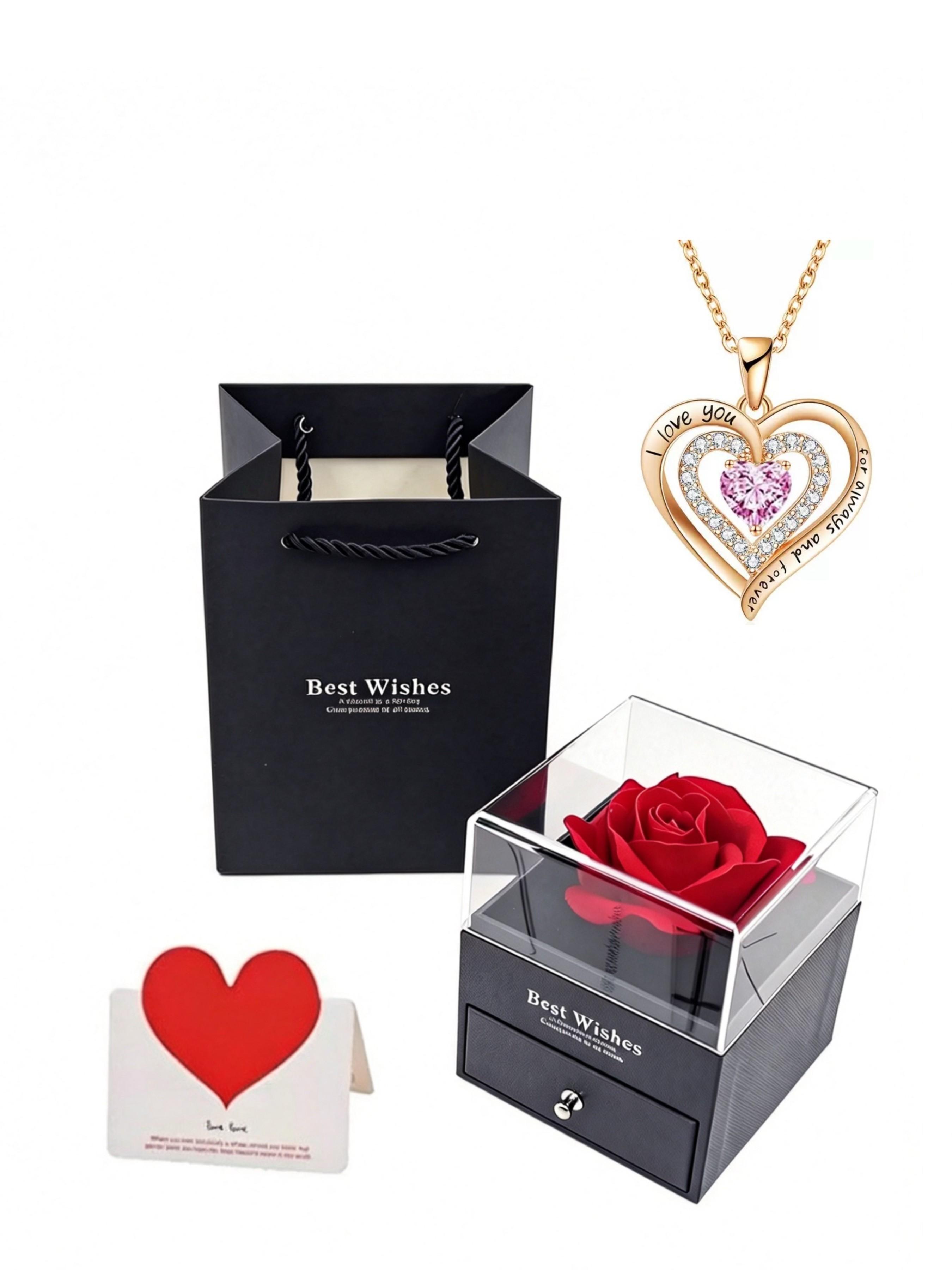 Double-Open Rose Scented Soap Flower Box Necklace, Mother's Day Valentine's Day Birthday Gift, Jewelry Packaging Box for Mom Girlfriend Friend