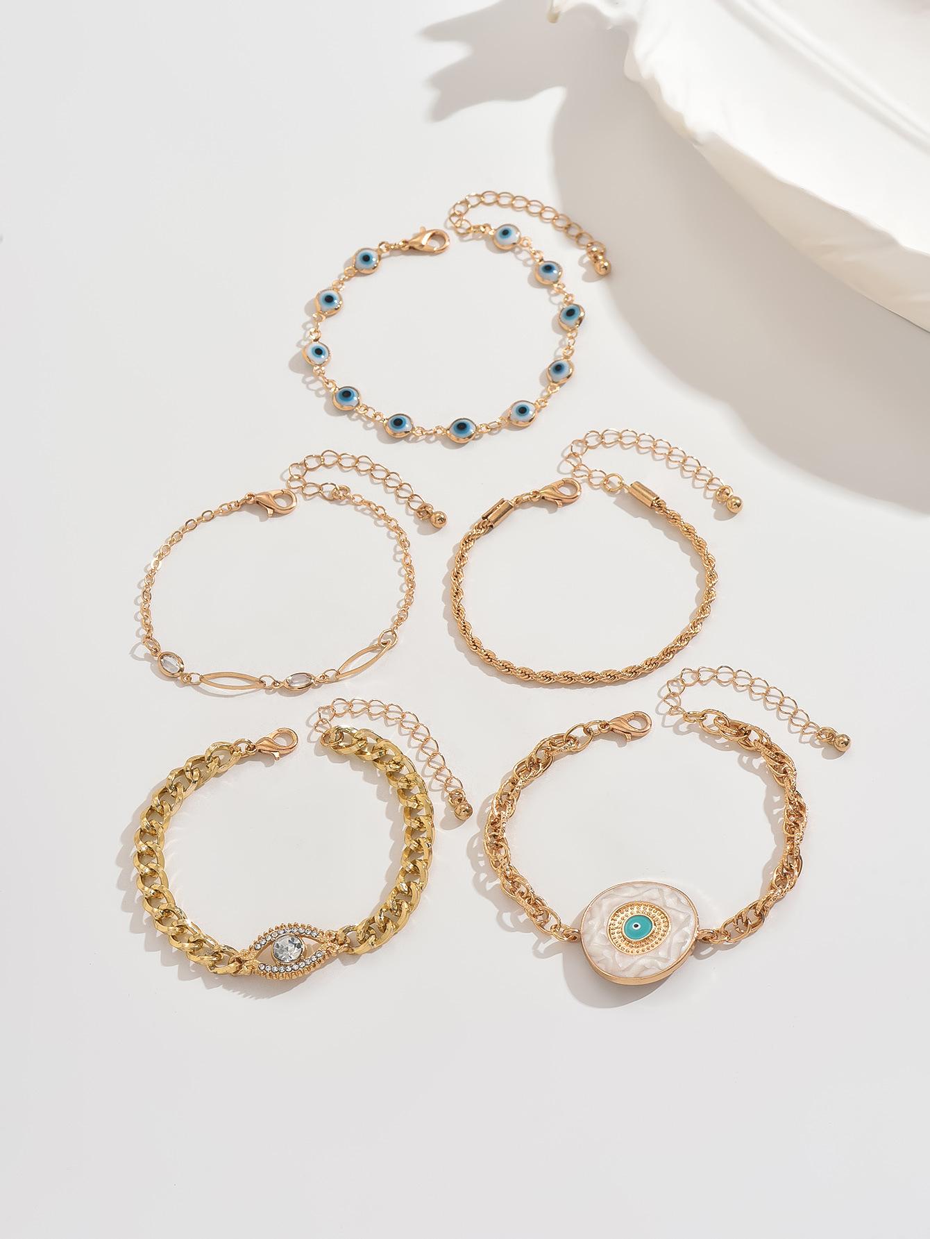 European and American Fashion Unique Evil Eye Jewelry, Turkish Demon Hollow Rhinestone Heart Blue Eye Women's Bracelet