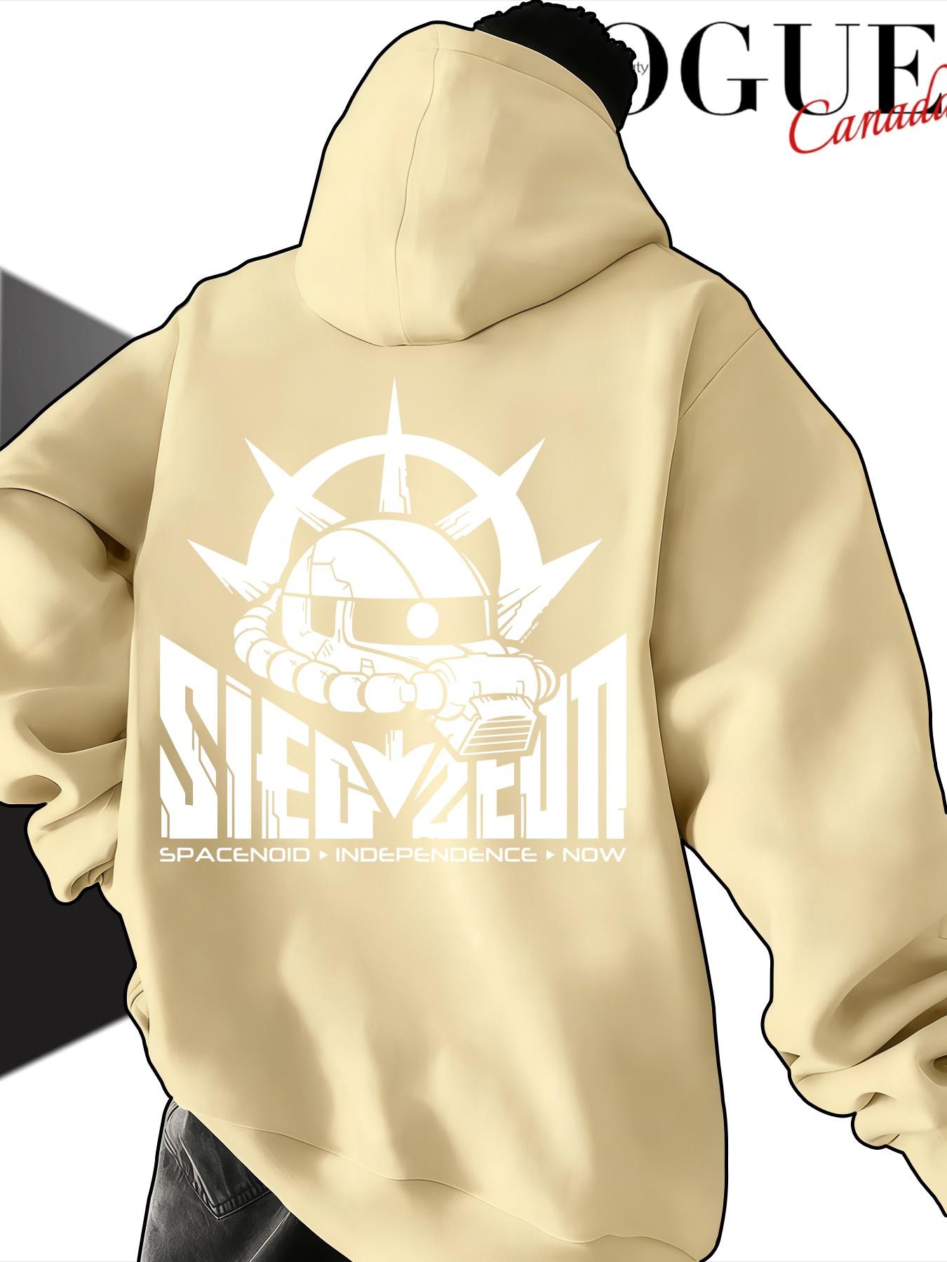 Sieg Zeon Gundam Zakku Geon Army Print Unisex Hoodie, Casual Long Sleeve Loose Fit, Kangaroo Pocket Design, Fall & Winter Streetwear