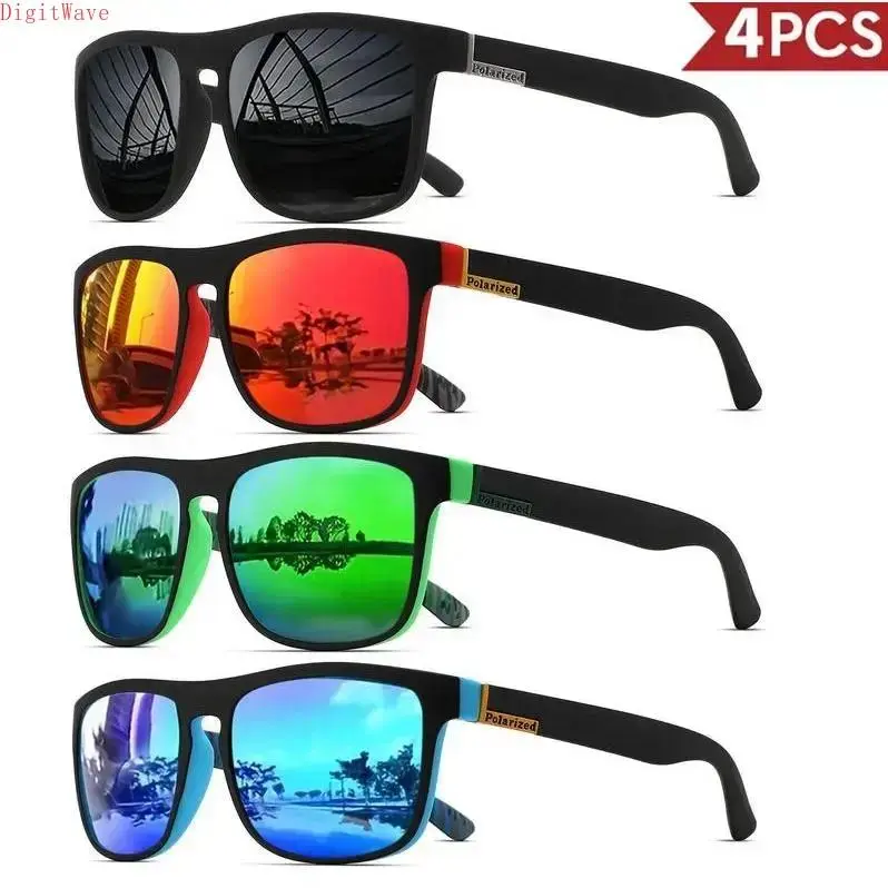 Polarized Men's Sunglasses, 4-Pack Square Sports Shades with Lightweight PC Frame, UV400 Protective Glasses for Cycling, Driving & Hiking, Uv Protective Glasses, Built For Cycling, Driving, Hiking, Glare Cut, Square Shape, Polycarbonate, Adults, Comfortab