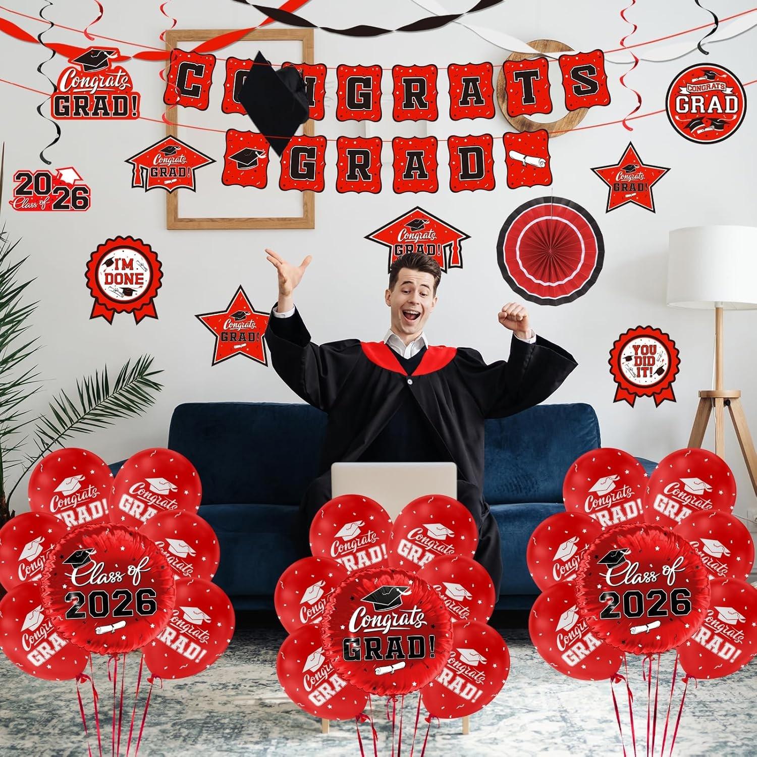 2026 Graduation Decoration Set, Theme, Banner, Background Board, Balloons, Ribbons, Party Supplies for High School & University Graduations