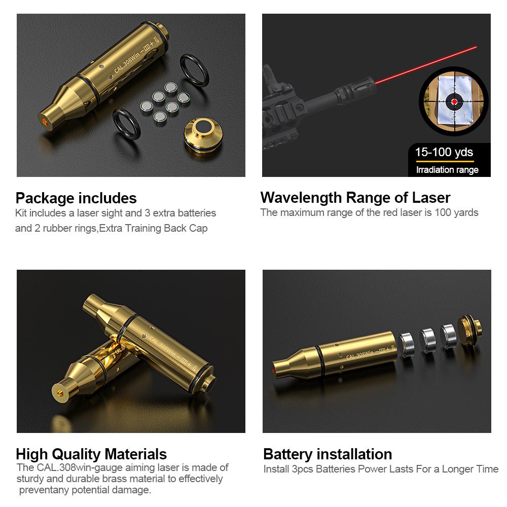 1PC 308win Dry-Fire Laser Trainer - Universal Red Laser Trainer - Brass Finish - Durable   - Laser power below 5 mw for safety and reliability - Includes 9 batteries and a spare tail cap - Train easily at home - Save money - Improve your shooting skills