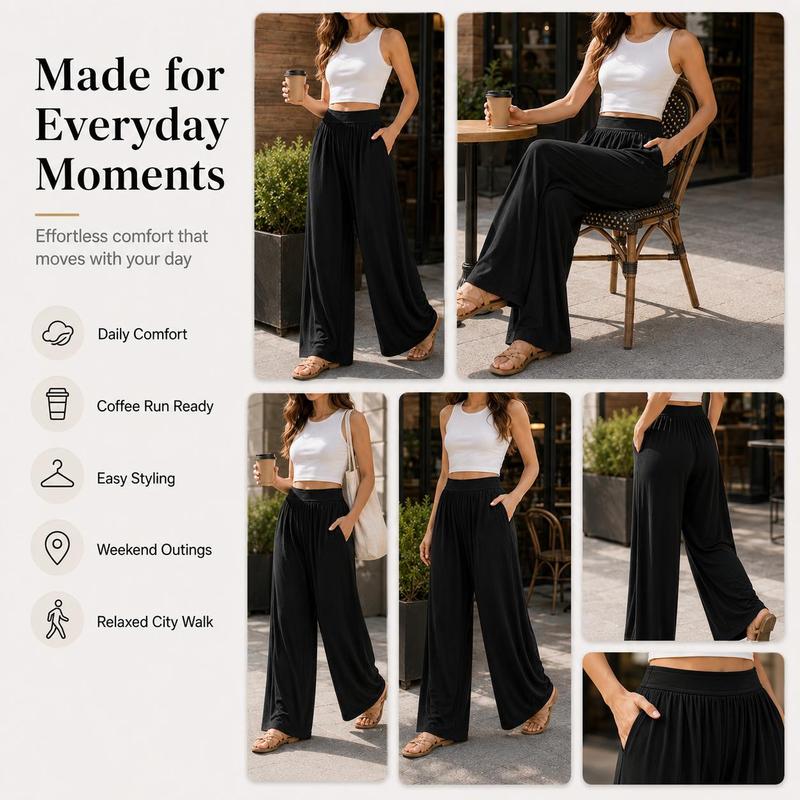 Women's Elastic High-Waisted Wide-Leg Pants 2025 New Casual Sports Trousers High-Quality Fabric