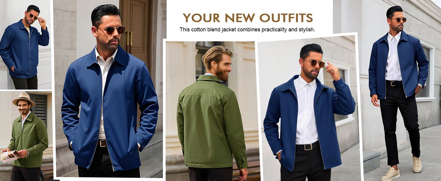 Runcati Mens Lightweight Jackets Full Zip Business Casual Windbreaker Fall Golf Coat Jacket with Pockets