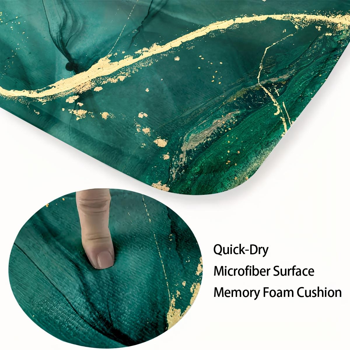 3PCS Green Marble & Golden Bath Rug Set, Fleece Non-Slip Absorbent Mat, Includes U-Shaped Rug and Toilet Lid Cover for Decor
