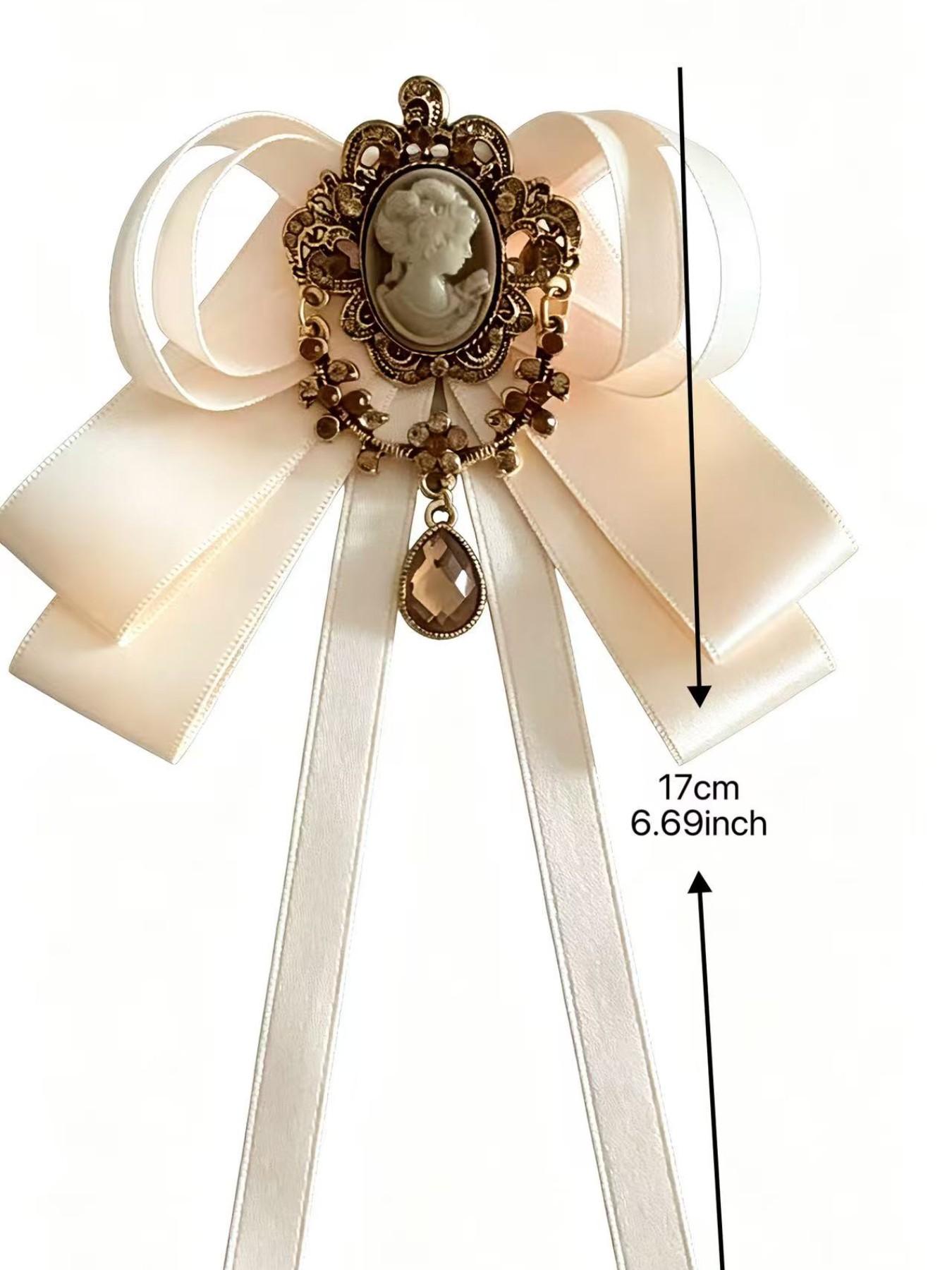 Vintage Cameo Portrait Rhinestone Satin Women's Bow Tie, Evening Gown Party Accessory, Fashionable All-Season Solid Pattern, Bow Tie Design