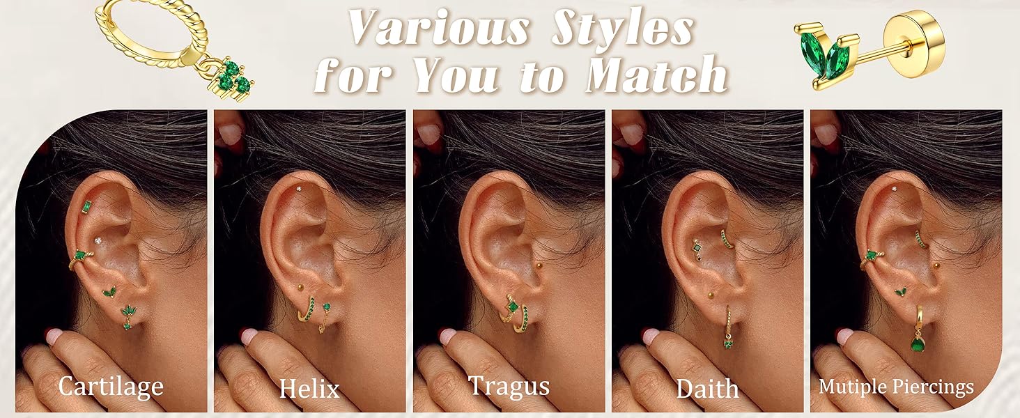 Sanfenly 13PCS Stud Earrings Small Gold Hoop Earrings Set for Women Flat Back Earring Hypoallergenic Cartilage Earring Lightweight Dainty 14K Gold Stud Earrings for Multiple Piercing Set (Single 13 PCS)