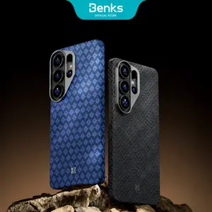 Benks ArmorGrid ArmorAir+ArmorPro phone case made from DuPont 600D Kevlar for Samsung Galaxy S26 Ultra — lightweight TPU frame with an aluminum camera protector that precisely protects the lens, featuring UV protection coating, compatible with MagSafe.