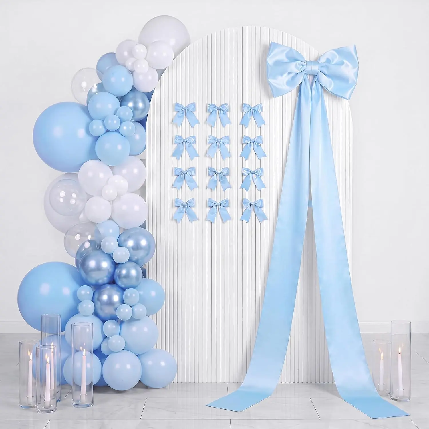 13 count Large Bow Decor Set for Wedding Room Wall, Blue, Satin