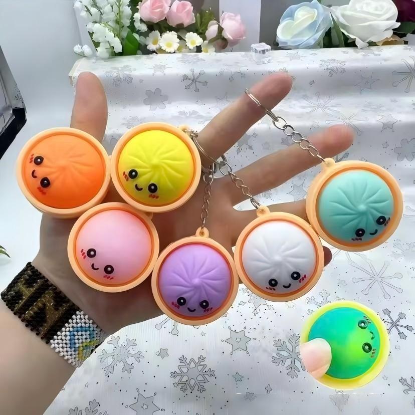 24pcs Glowing Cute Dumpling Press Keychain, PVC Food Shape Pendant, Durable Stress Relief Toy, Ideal for Daily Use, Parties, Gifts, Keychain Kawaii