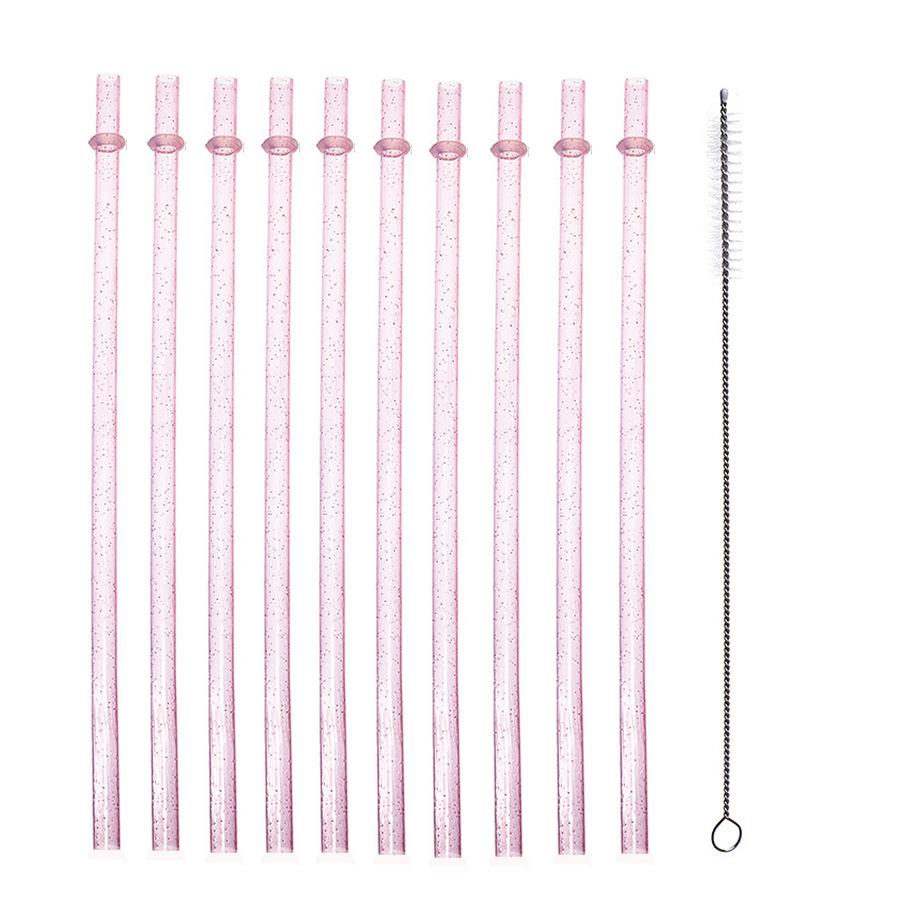 Reusable Drinking Straws with Cleaning Brush, 12pcs Durable Plastic Colorful Glitter Drinking Straws, Drinking Supplies for Home Kitchen Party Picnic Outdoor