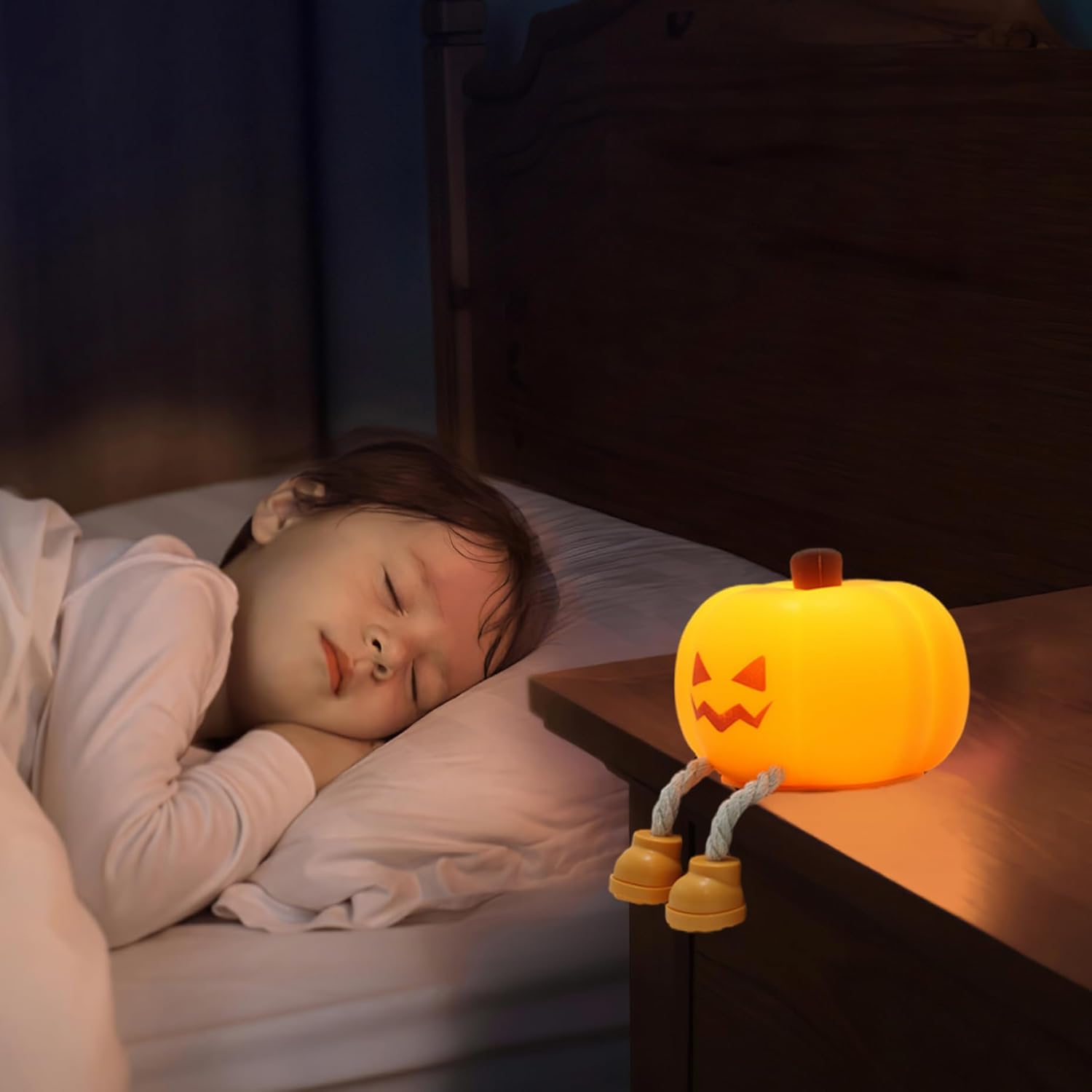 Pumpkin Night Light, 3 Level USB Rechargeable Kids Soft Silicone Touch Lamp with 30 Min Timer, Cute Night Light Halloween Decorations for Nursery Room