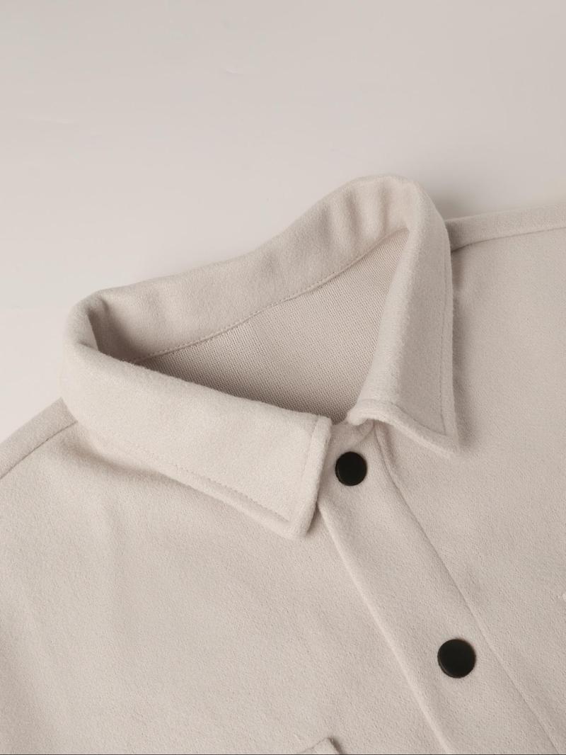 Men's Plain Long Sleeve Jacket, Regular Fit Casual Classic Button Front Flap Pocket Collared Outerwear for Fall & Winter, Going Out Outfit