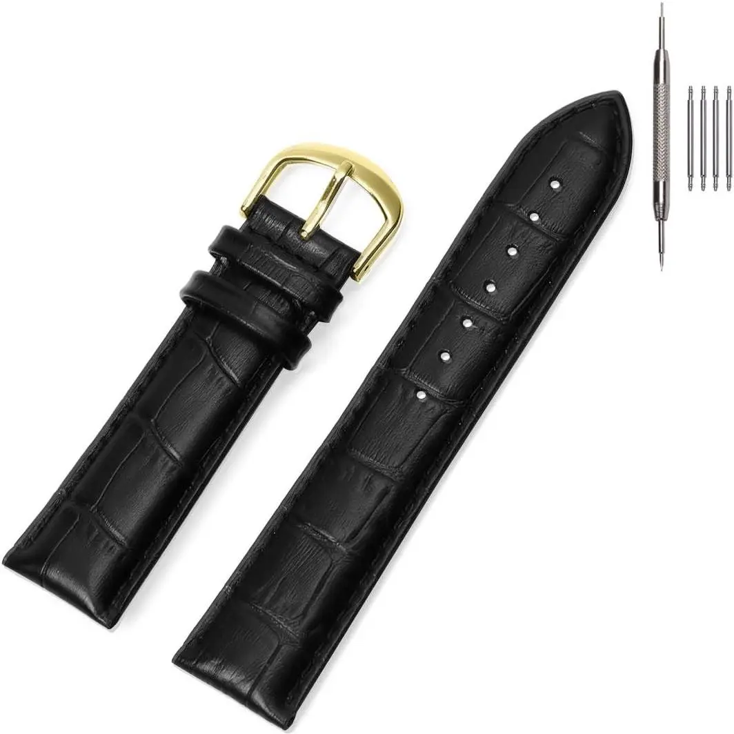 Crocodile Grain Leather Watch Bands for Men & Women 12-22mm - Sweat-Resistant Calfskin Lining, Tapered Profile for All-Day ComfortGift