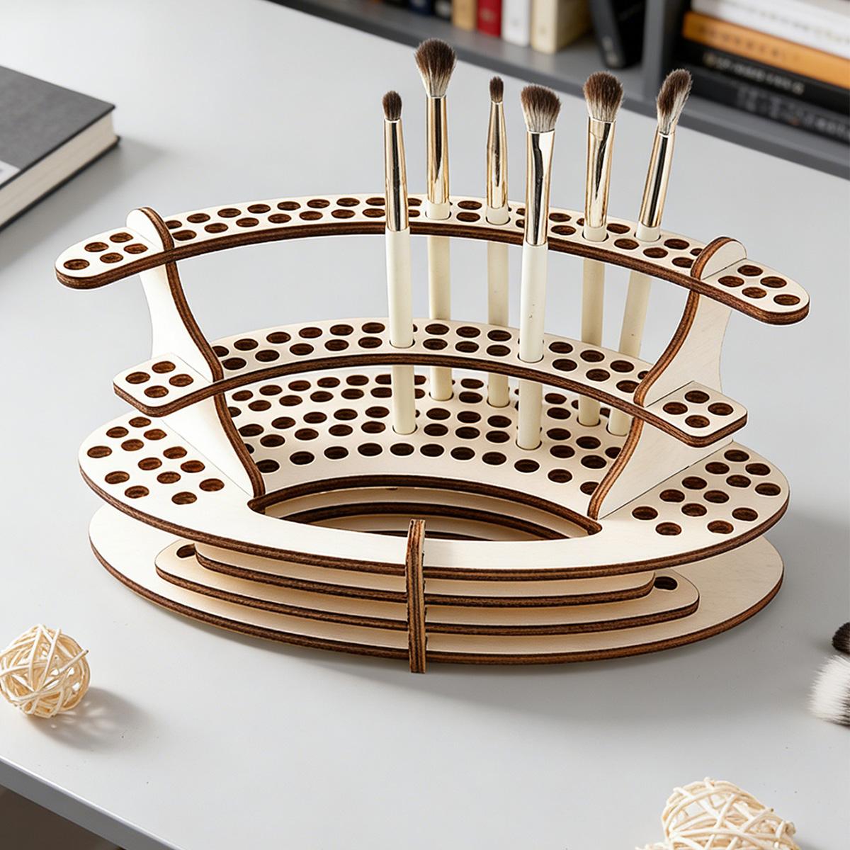 Simple Wooden Elliptical Pencil Holder, Handmade Wood Craft, Desk Organizer, Decorative Pen Stand, Ideal for Study Room, Makeup Table, Bookshelf