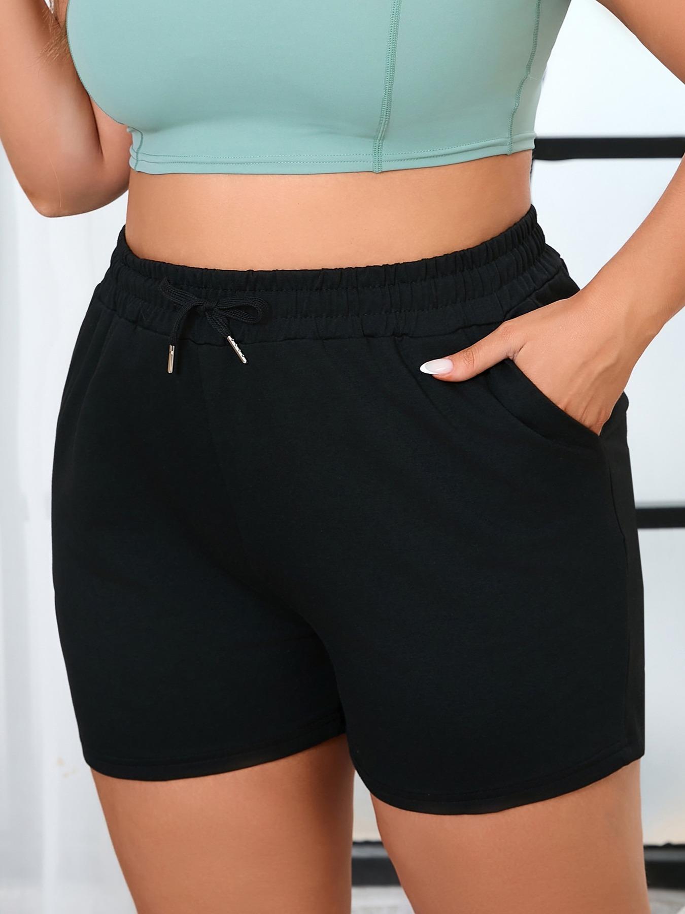 Women's Plus Size Elastic Gym Shorts, Casual Gym Workout Pants, Outdoor Training Daily Commute Hotpants, Stretch Knit Shorts, K1145plus