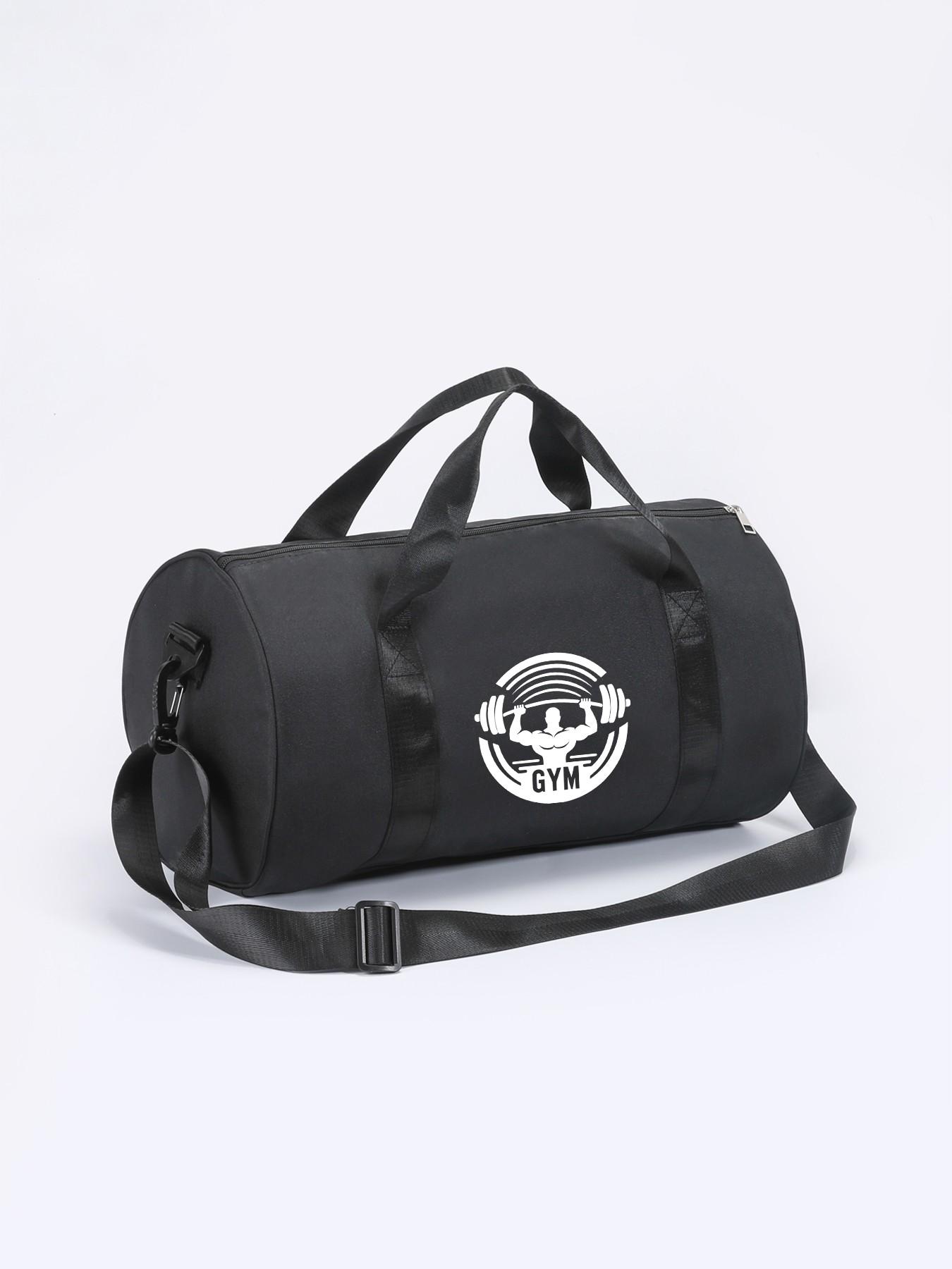 Gym Weightlifting Muscle Print Round Fitness Bag, Large Capacity Sporty Backpack, Handheld Crossbody Travel Bag, Versatile Two-In-One Design