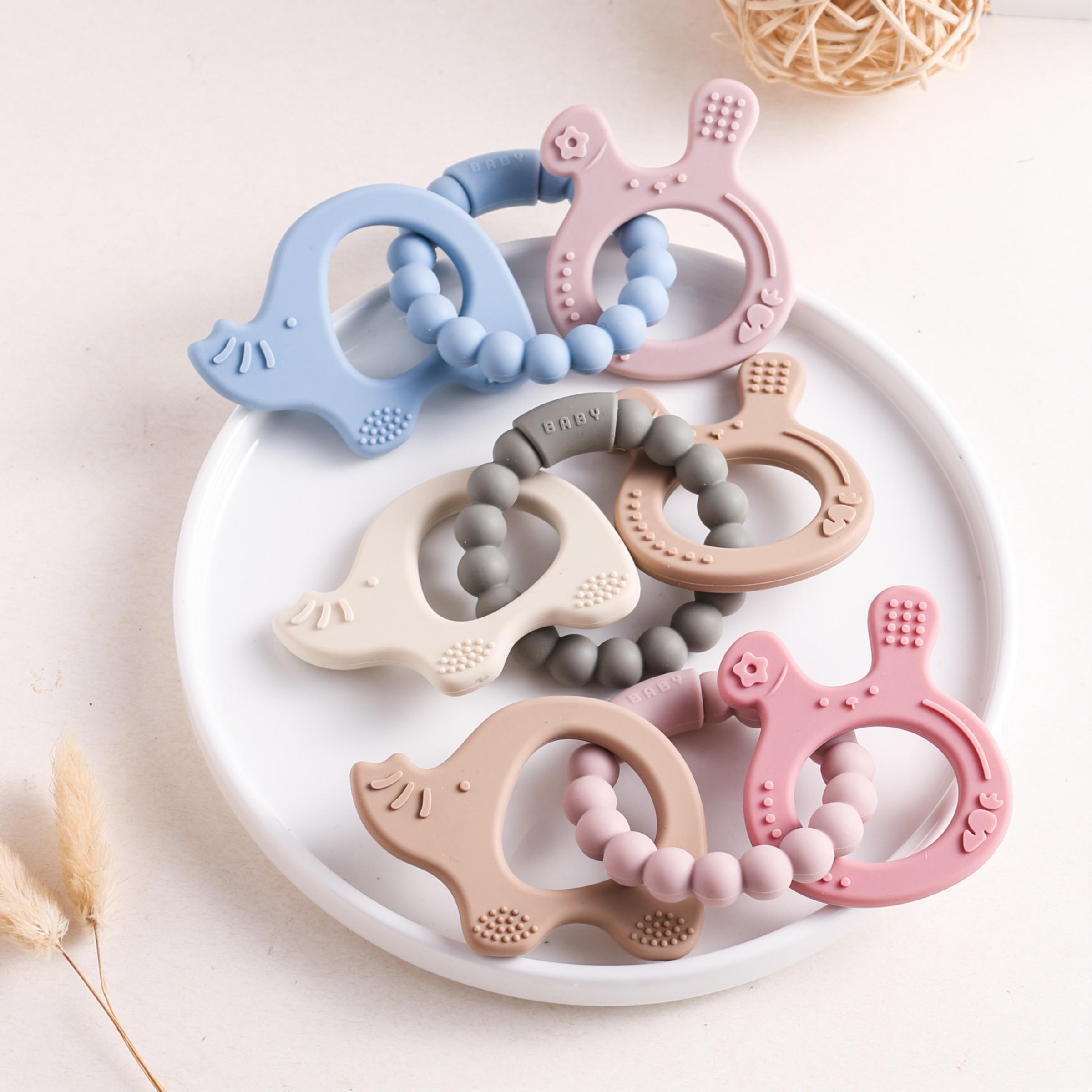 Baby Silicone Teething Ring Set, Nordic Style Animal Shape Toothbrush, Safe Non-Toxic Baby Toy, Perfect Holiday Gift