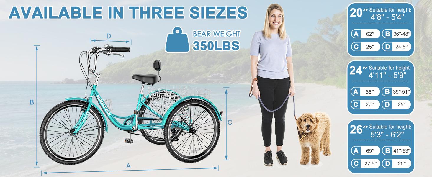 MOONCOOL Adult Tricycles 7 Speed 20/24/26 inch Three Wheel Bike Cruiser Trike with Low-Step Through Frame/Large Basket for Men, Women, Seniors