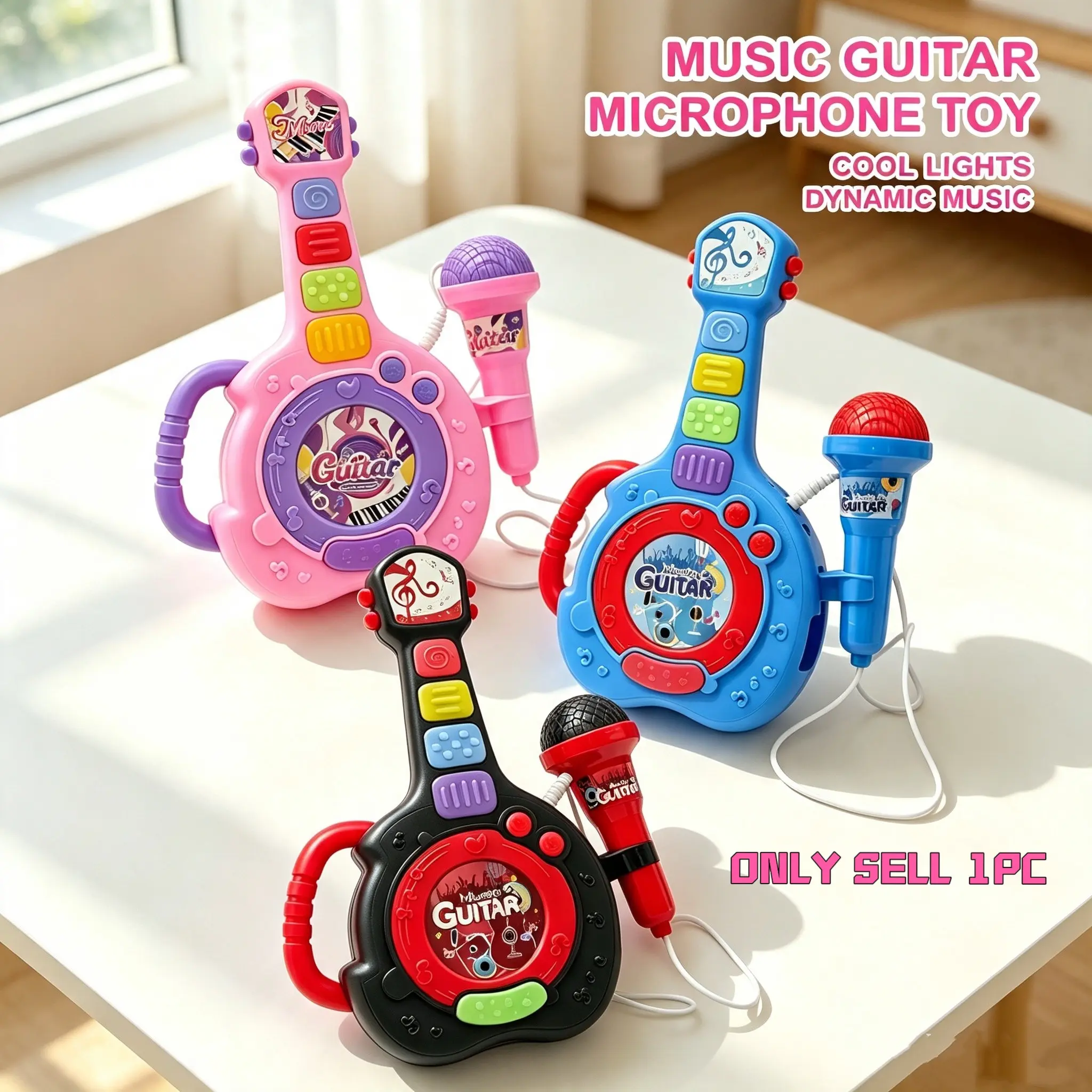 Children's karaoke guitar toy, adjustable interactive musical toy, musical guitar and strings. Fun music, role-playing, a fun holiday gift, suitable for birthdays, Christmas, Easter and other occasions, an ideal birthday gift choice.