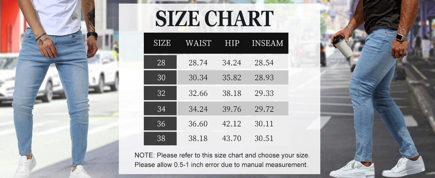TUREFACE Mens Jeans Slim Fit Skinny Denim Stretch Tapered Jean Pants