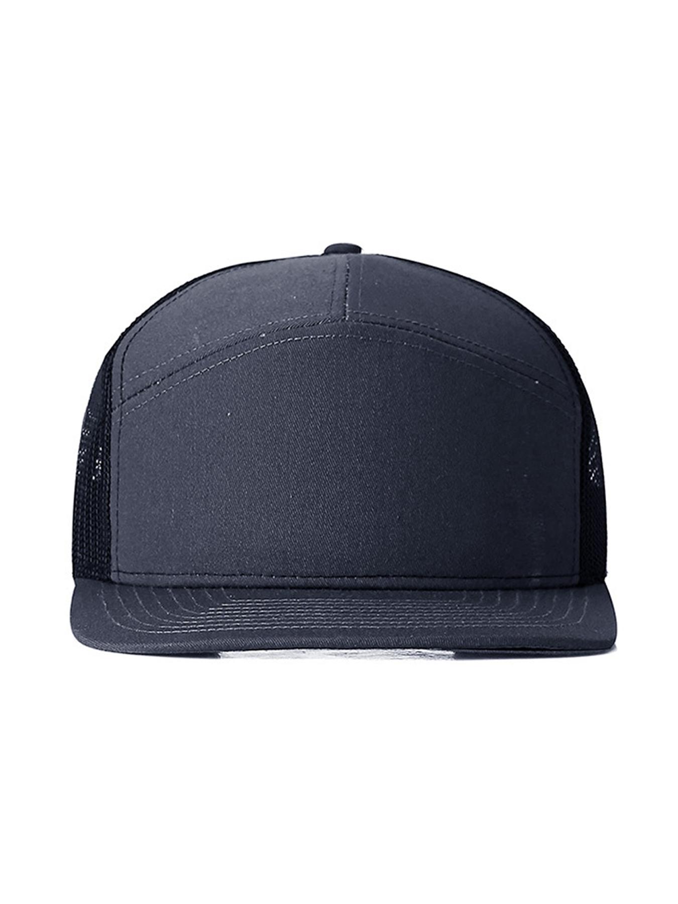 Men's Caps - Flat Brim Mesh Panel Baseball Cap Adjustable Classic Trucker Style Hat - Snap Back Hats for Men Flat Brimmed Cap