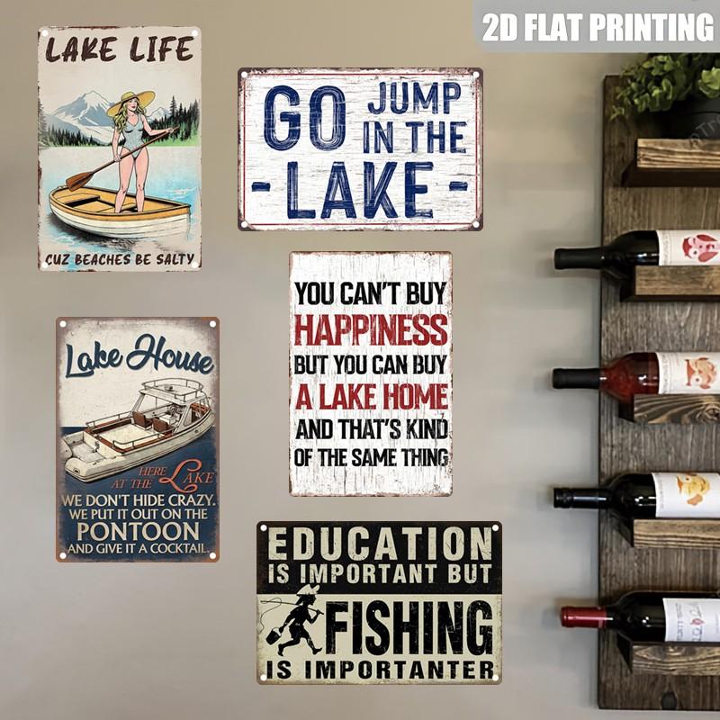 Vintage Aluminum Sign, Lake Life Iron Plate Sign, Summer Atmosphere Decorative Art, Retro Poster Aluminum Sign, 8x12 Inches 2D Flat Poster