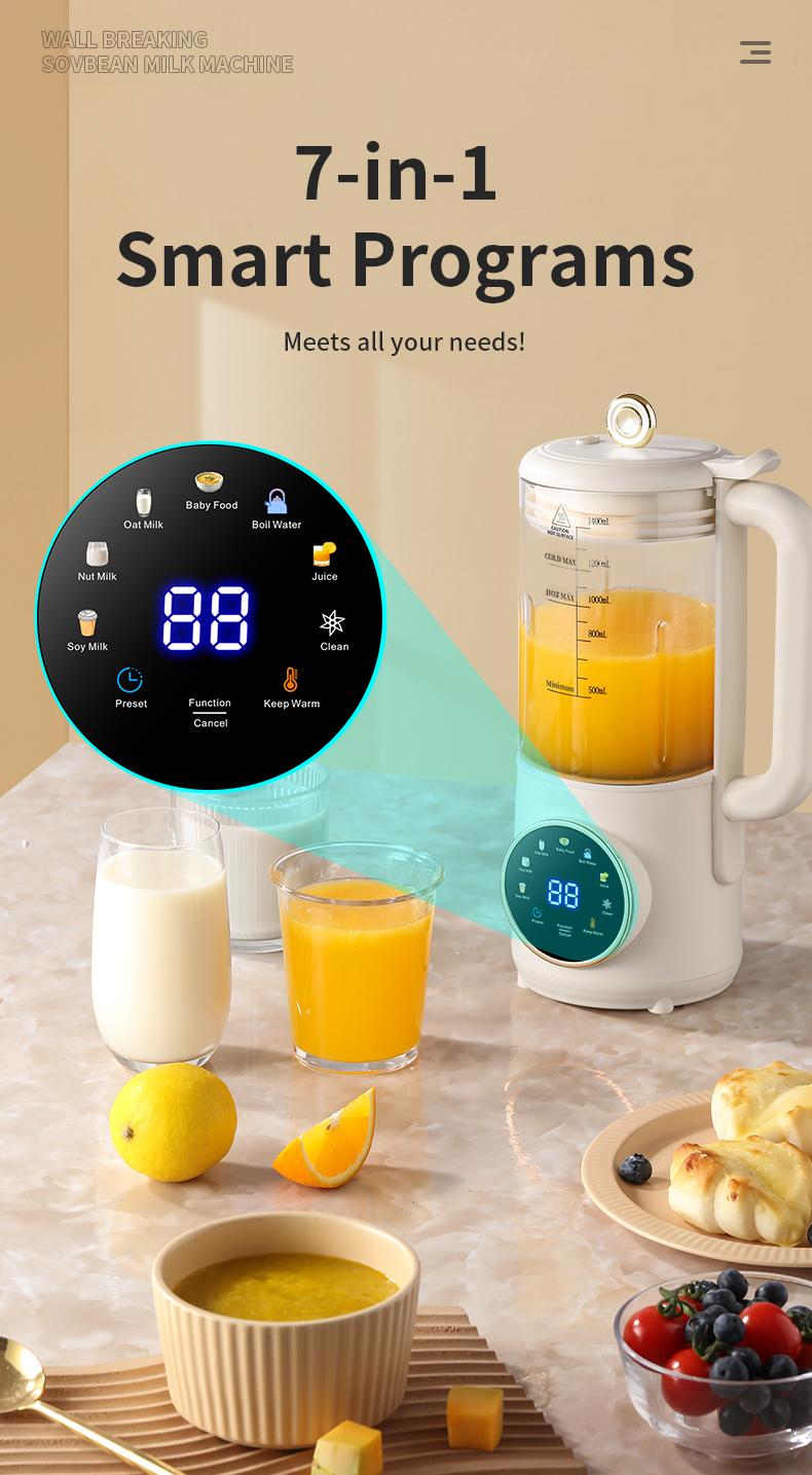 Multifunctional Soy Milk Maker with Timer Keep Warm Self Cleaning Juice Soy Milk Jam Making Functions 24 Hour Delay Start 7 Programs