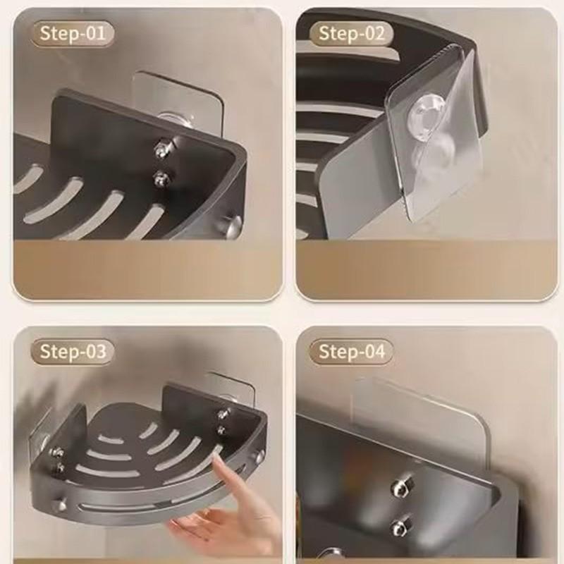 3pcs Corner Shower Storage Rack Set, Wall Mounted Bathroom & Kitchen Organizer, Non Perforated, Detachable Shelves, Drain Holes Included, Shower Organizers