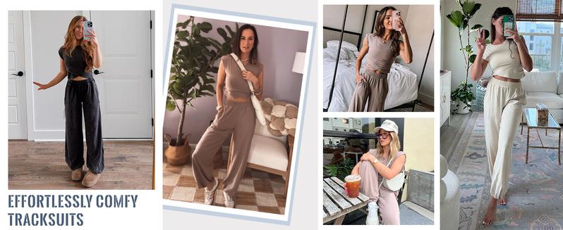 Yeokou Womens Two Pieces Outfits Casual Lounge Sets Cropped Tops Sweatpants Tracksuit with Pockets