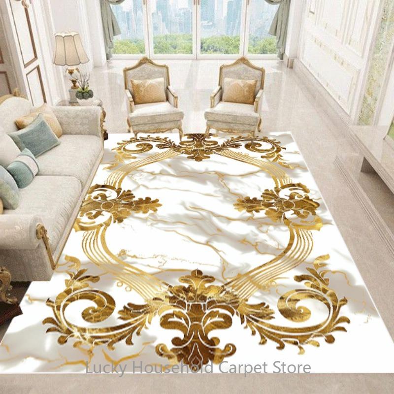 LuxuryGold Marble Greek Key Flannel Area Rug - Ornate Meander Pattern Print Soft Mat for Living Room, Non-Slip Modern Home Decor #LuxuryGoldMarbleRug #GreekKeyMat #ModernHomeDecor #OrnateCarpet #NonSlipFlannelRug
