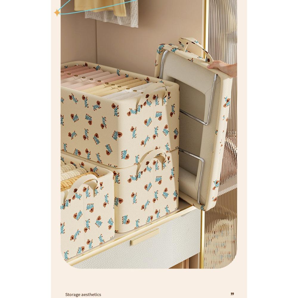 Clothes storage box, a household wardrobe drawer-style pants and clothing storage box without a lid, foldable with a steel frame, storage basket, organizer, clothes storage container