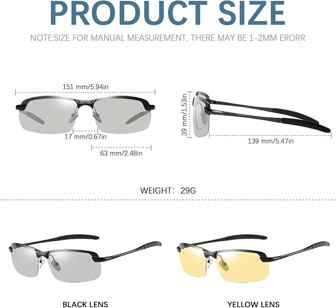 White-black Polarized Photochromic Sunglasses UV400 Sports Sunglasses Day and Night Driving Glasses Ultra-Light Sun Glasses Eyewear Cycling Glasses and Goggles