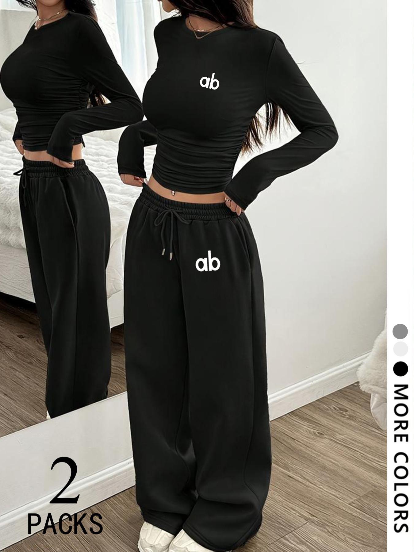 Women's Two-Piece Set, Casual Loose-Fitting Long Sleeve Top & Straight Leg Pants, Comfortable Fabric, Perfect for Daily Wear, Travel, Shopping, Sleep