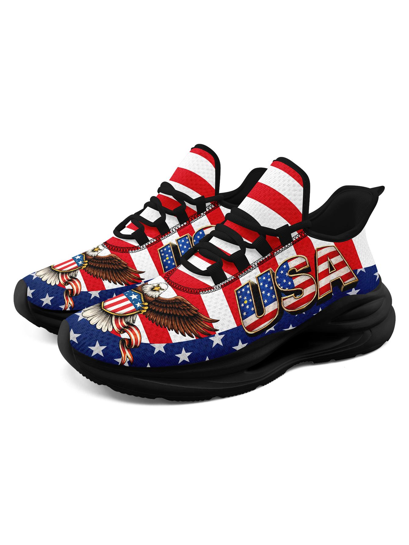 Men's Bold US Eagle Graphic Sports Shoes, Breathable Lightweight Athletic Blade Sneakers, Comfortable Plus Size Casual Footwear