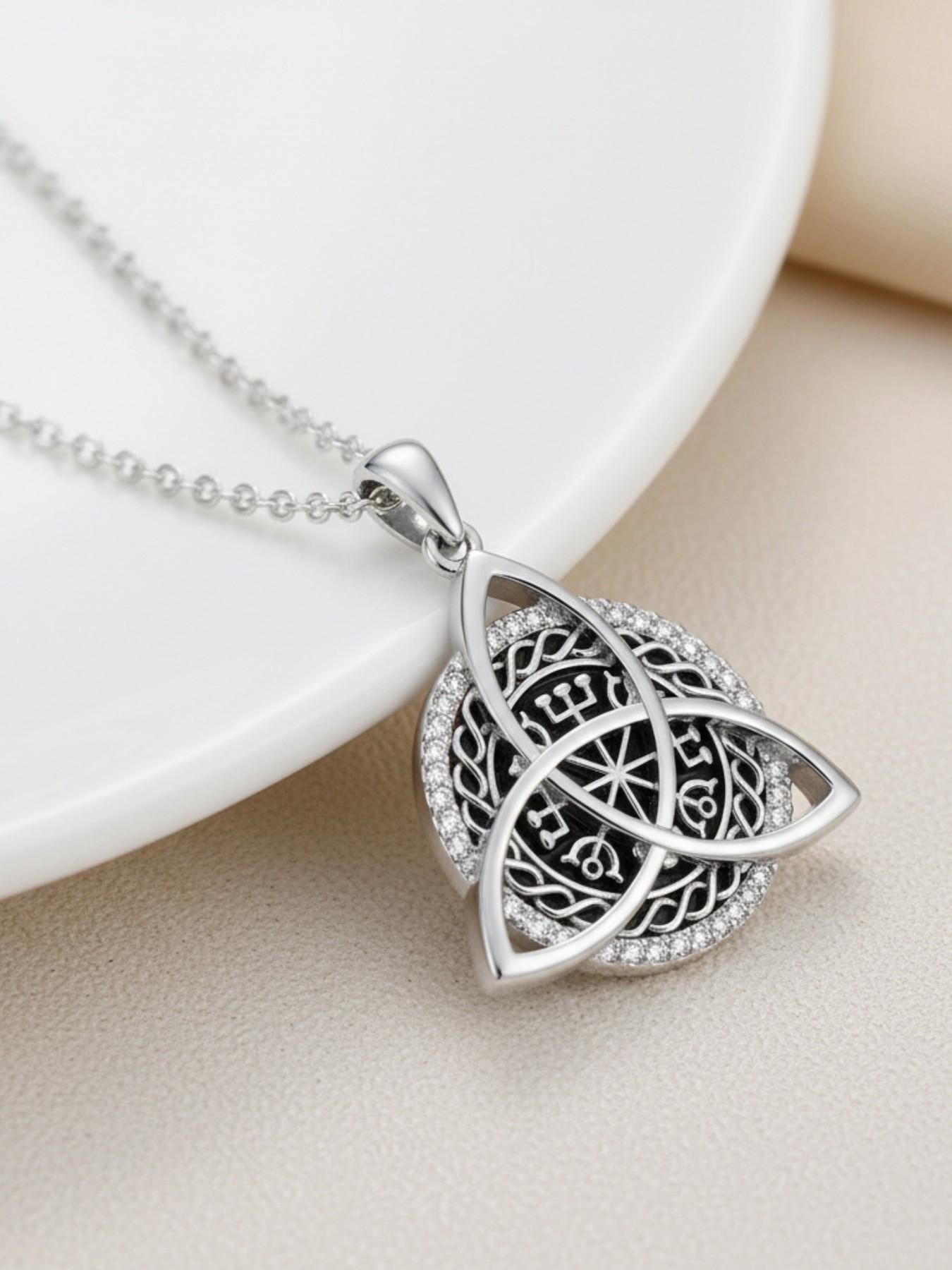 Triangle Pact · Dark Pattern Diamond Original niche Celtic knot vintage gem & diamond necklace with purple preserved rose gift box. Perfect for birthdays, Mother's Day, Valentine's Day and all festive gifting.