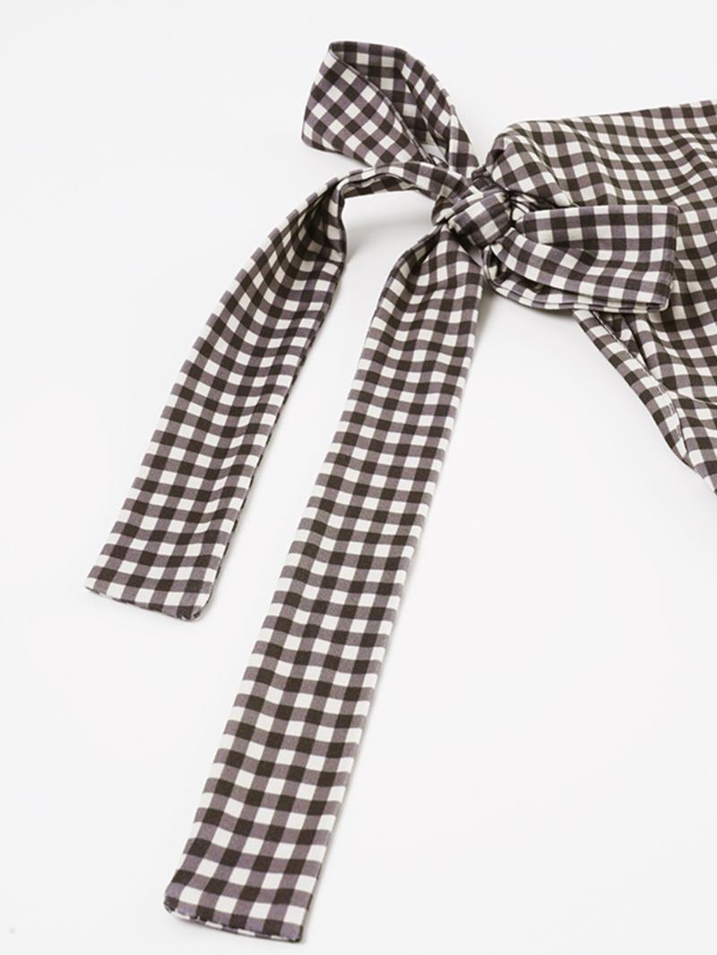 American Vintage Basic Casual Gingham Mini Dress, Asymmetrical Shoulder Design with Lace Up Detail, Slim-Fitting Sleeveless A-Line Dress for Women